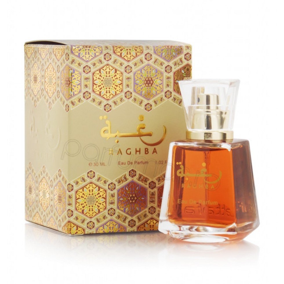 Lattafa Raghba for Women – A warm, oriental Eau de Parfum featuring a blend of vanilla, oud, and sandalwood for a luxurious, long-lasting scent.